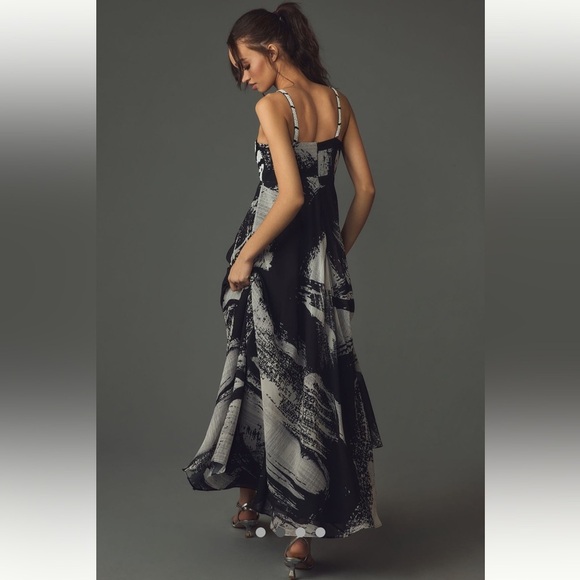 RARE! Anthropologie NWT Nikita Mhaisalkar Abstract Tiered Beaded Midi Dress M. - Picture 3 of 10